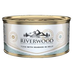 Riverwood Caviar Tuna with Seabass 85gr is luxe natvoer met tonijn en zeebaars in gelei, voor extra hydratatie en smaak.