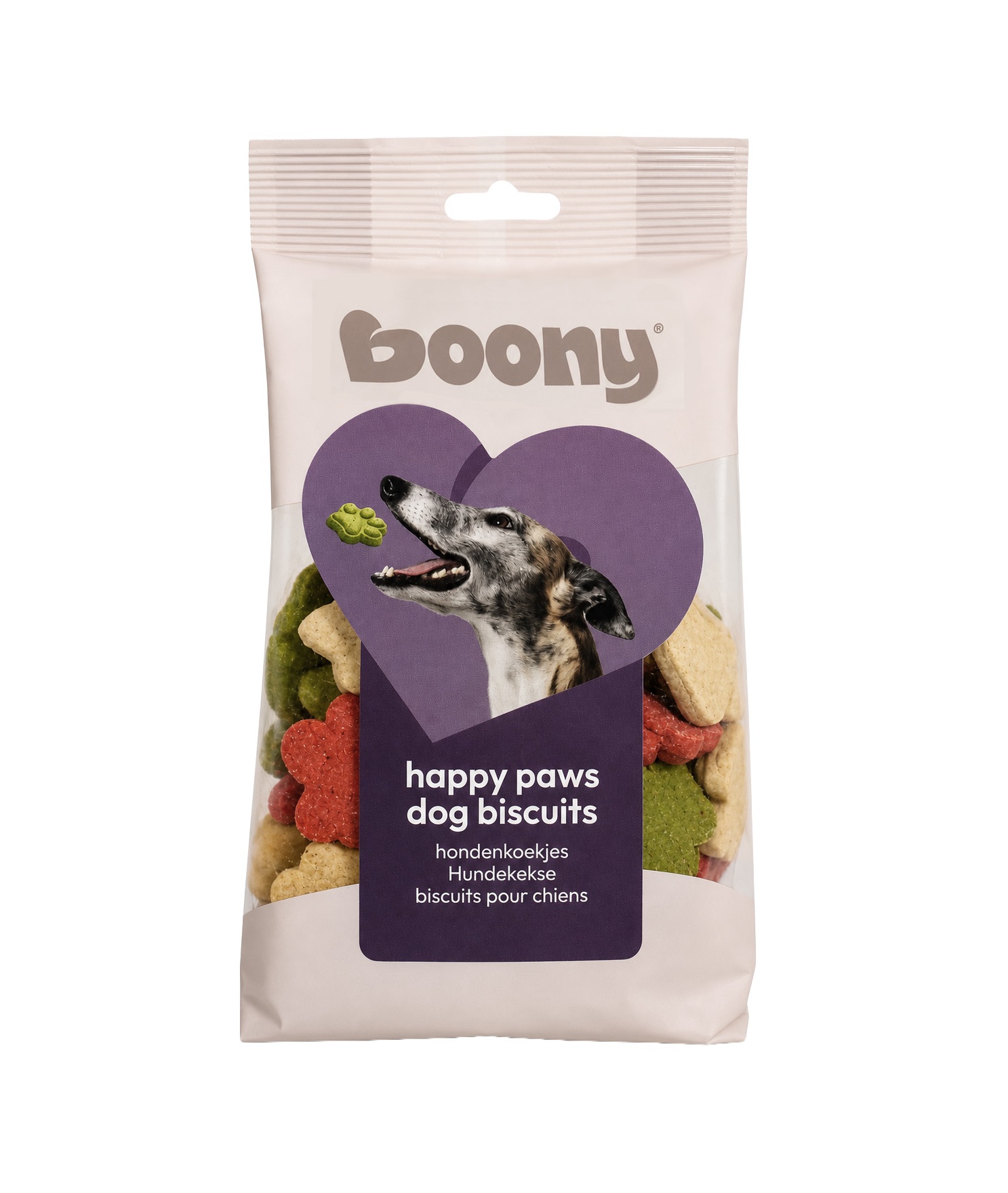 0223044 Hondenkoekjes Happy Paws zijn smakelijke hondenkoekjes in pootvorm, ideaal als beloning of tussendoortje.