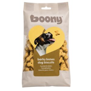 Hondenkoekjes Barky Bones zijn smakelijke koekjes in botvorm, ideaal als beloning of tussendoortje voor elke hond.