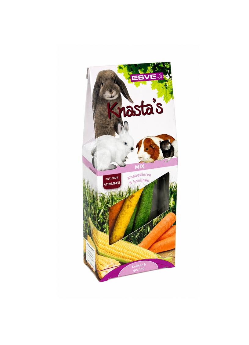 ChatGPT Image 15 jun 2026 22 58 24 Knasta's Mix 100 gram, heerlijke snack met gedroogde groenten voor konijnen en knaagdieren.