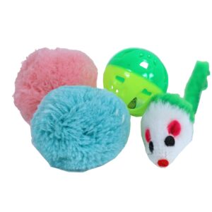 Kattenspeelgoed Knisperbal, Plastic Bal en Muis bevat 4 verschillende speeltjes voor afwisselend en actief speelplezier.