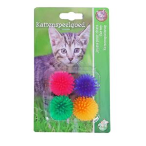 Kattenspeelgoed Prikkelbal 4 stuks bestaat uit kleurrijke balletjes van 4 cm die uw kat stimuleren om te jagen, rennen en spelen.
