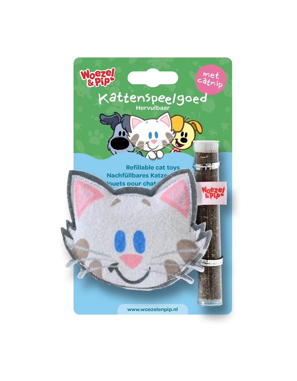 0441202 Woezel & Pip buurpoes met catnip vulbaar 10 cm is een schattig, hervulbaar kattenspeeltje met kattenkruid voor extra speelplezier.