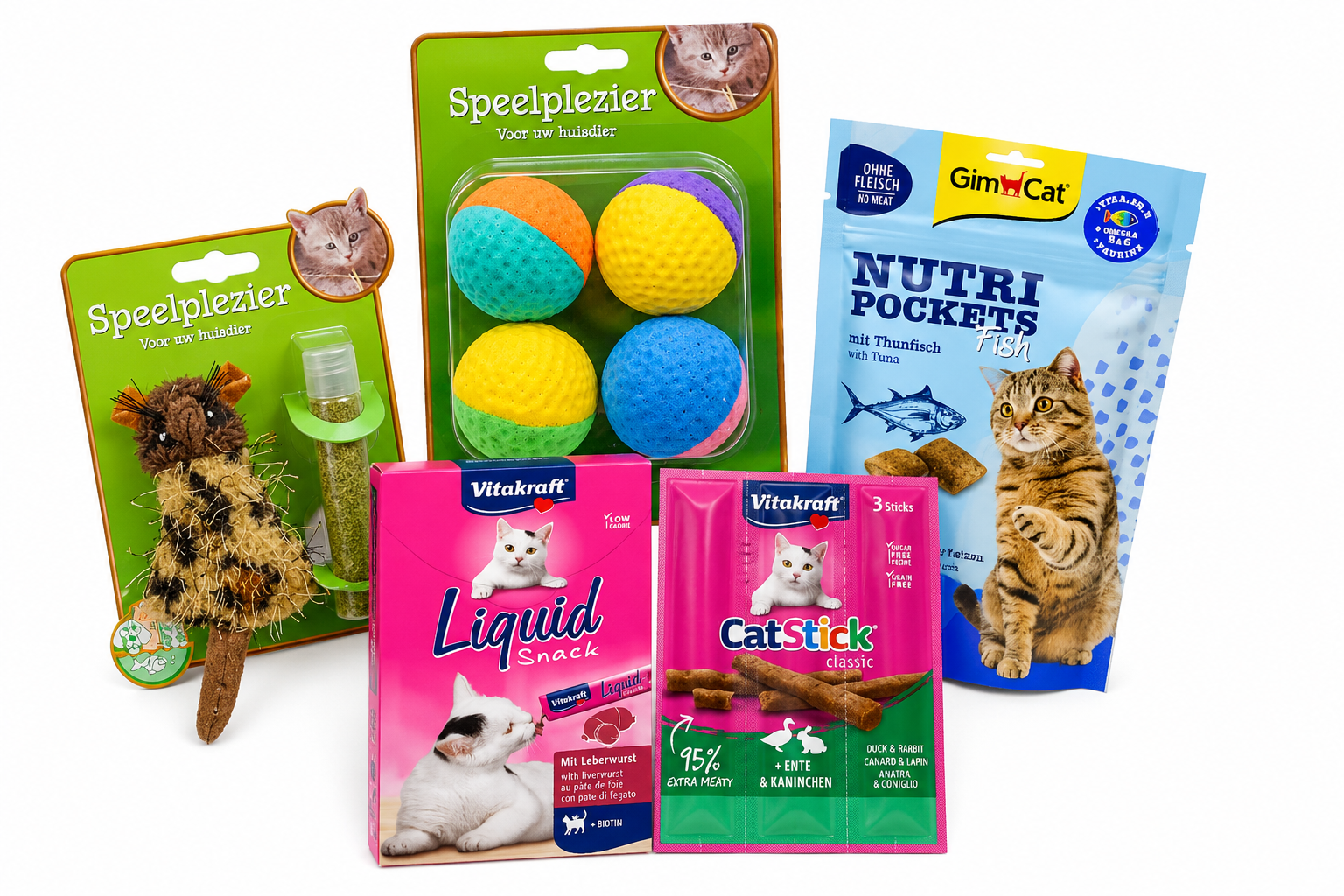 0a6f8ec6 8b24 4335 a7cd 761927d97c45 Cadeau Pakket kat small met speelgoed en heerlijke snacks. Een feestelijk cadeau voor katten en kittens.