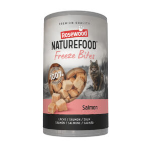 Rosewood Naturefood Freeze Bites salmon zijn 100% gevriesdroogde zalm, zonder toevoegingen. Een pure beloning voor iedere kat.