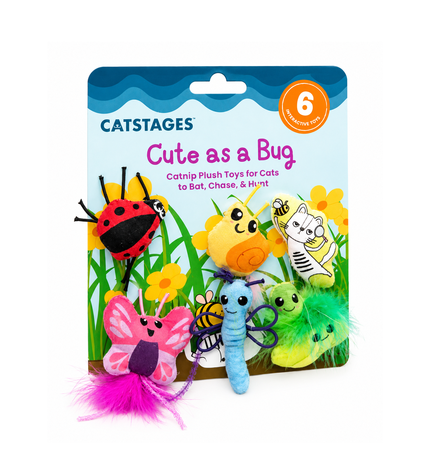 142a2d3a de45 4927 9cbc 3fa0cfc00c14 Catstages Cute as a Bug is een vrolijke set met 6 pluche kattenspeeltjes met catnip, ideaal om te jagen, meppen en spelen.