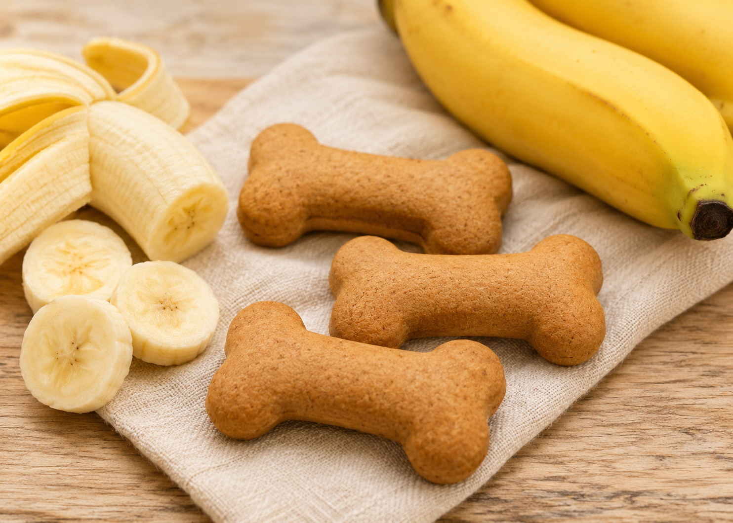 ChatGPT Image 21 aug 2026 11 59 30 Hondenkoek Banaan 8 cm is een ambachtelijk, met de hand gebakken hondenkoek met banaan. Een heerlijke traktatie voor uw hond.