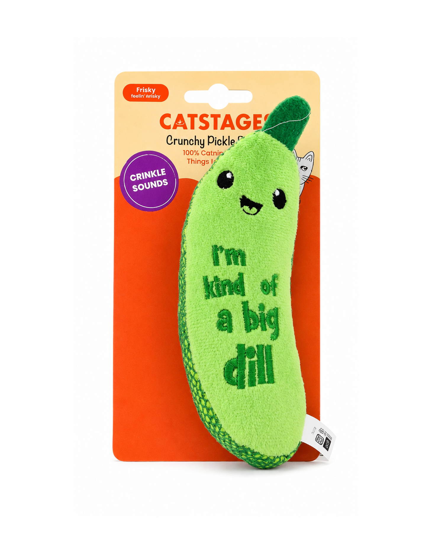 dd465dfa 90a6 4486 ad57 dfc42e1e31dd Catstages Crunchy Pickle Kicker is een grappig kattenspeeltje met 100% catnip en knispergeluid, ideaal om tegenaan te trappelen.
