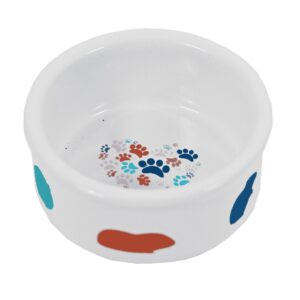 Hamster Eetbak Steen Wit met Pastel Print 7 cm is een stevig stenen voerbakje met vrolijke pastelprint voor voer en snacks.