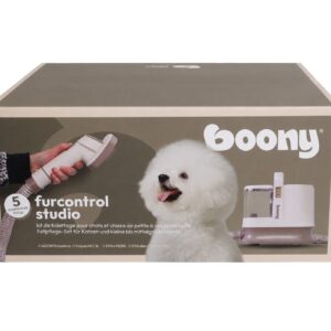 Boony Furcontrol 6 in 1 studio 1,3 liter voor trimmen, borstelen en direct opzuigen van losse haren bij honden en katten.