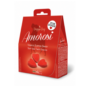 Doggyebag Amorosi zijn zachte, graanvrije hartvormige hondensnacks met varken, kokos, framboos en honing. Een liefdevolle traktatie!