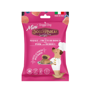 NLDGBMFB60 Doggyebreak Mini Varkensvlees en bessen DoggyeBag DoggyeBreak Mini Varken met Bessen is een graanvrije gourmet hondensnack met zachte vulling van varken en bessen.
