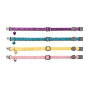 Kattenhalsband Glitter is een traploos verstelbare kattenhalsband met belletje, verkrijgbaar in diverse kleuren.