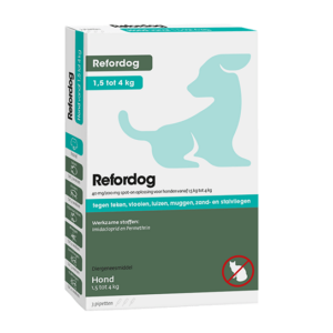 Refordog Spot-On Hond beschermt tegen vlooien, teken, luizen, zandvliegen, muggen en stalvliegen. Verpakking met 3 pipetten.