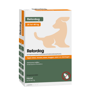 Refordog Spot-On Hond beschermt tegen vlooien, teken, luizen, zandvliegen, muggen en stalvliegen. Verpakking met 3 pipetten.