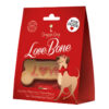 DoggyeBag Love Bone 60 gr is een handgemaakte botvormige hondenkoek van zanddeeg, feestelijk afgewerkt met yoghurtglazuur.