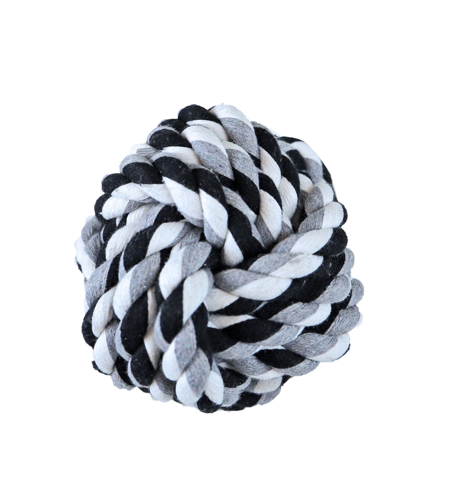 0206810 scaled 1 Hondenspeelgoed Touwbal Katoen zwart/wit 10 cm biedt volop speelplezier en helpt tijdens het kauwen de tanden van jouw hond te reinigen.