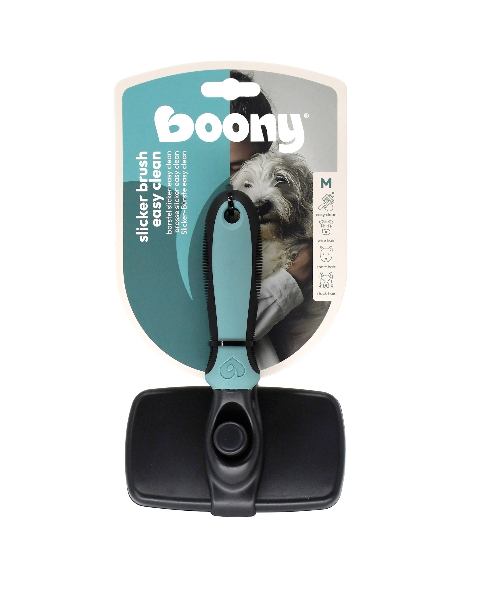 0224222 Slicker Easy Clean verwijdert losse haren en lichte klitten uit de hondenvacht of kattenvacht. Eenvoudig schoon te maken. In Small en Medium.