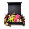Kerstpakket Hond Small met 2 speeltjes en 6 lekkere verrassingen. Feestelijk verpakt in een luxe cadeaudoos, klaar voor onder de boom!